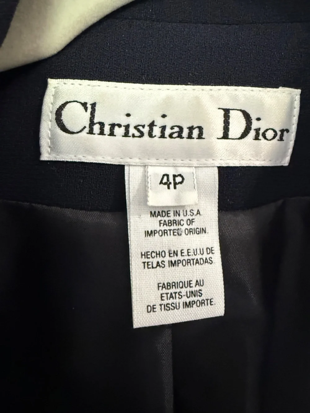 90’s Vintage Christian Dior Navy Double Breasted Cropped Blazer Jacket 4 Petite